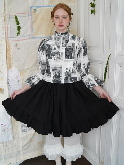 Unlogical Poem Victorian Stand Collar Blouse with Leg-of-Mutton Sleeve