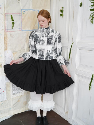 Unlogical Poem Victorian Stand Collar Blouse with Leg-of-Mutton Sleeve