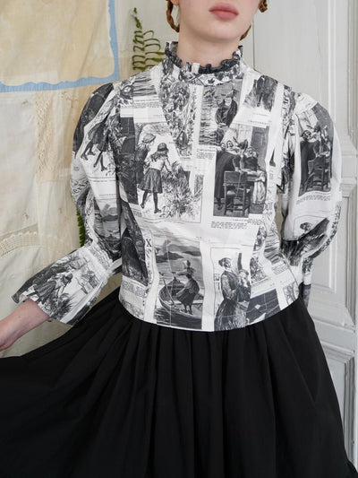 Unlogical Poem Victorian Stand Collar Blouse with Leg-of-Mutton Sleeve