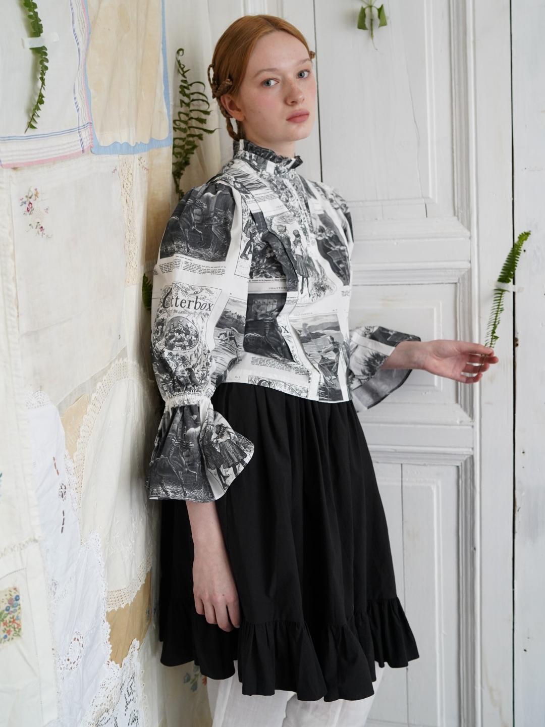 Unlogical Poem Victorian Stand Collar Blouse with Leg-of-Mutton Sleeve