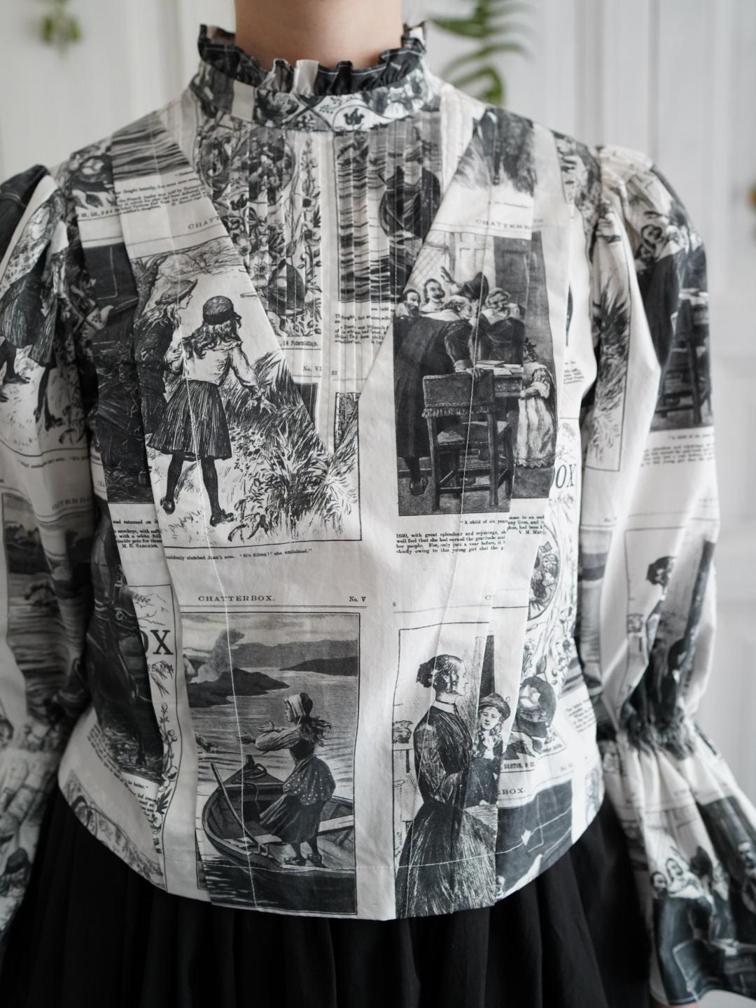 Unlogical Poem Victorian Stand Collar Blouse with Leg-of-Mutton Sleeve
