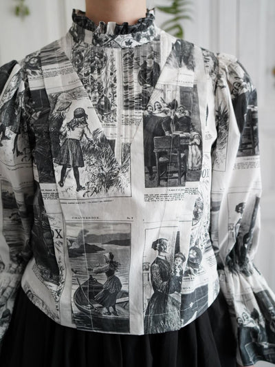 Unlogical Poem Victorian Stand Collar Blouse with Leg-of-Mutton Sleeve