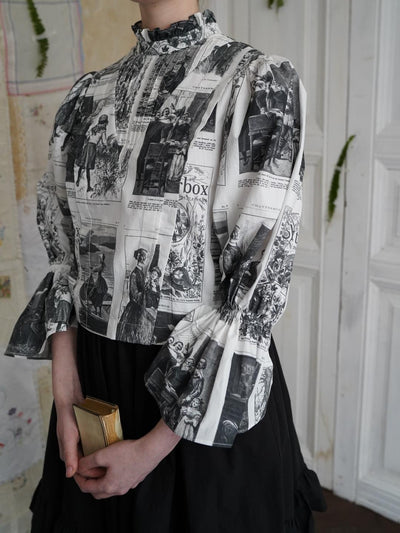 Unlogical Poem Victorian Stand Collar Blouse with Leg-of-Mutton Sleeve