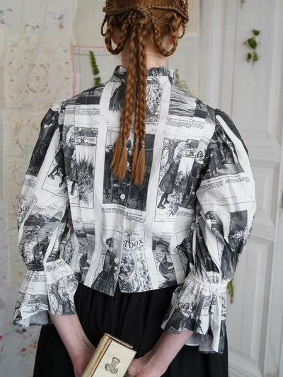 Unlogical Poem Victorian Stand Collar Blouse with Leg-of-Mutton Sleeve