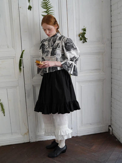 Unlogical Poem Victorian Stand Collar Blouse with Leg-of-Mutton Sleeve