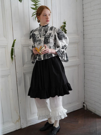 Unlogical Poem Victorian Stand Collar Blouse with Leg-of-Mutton Sleeve