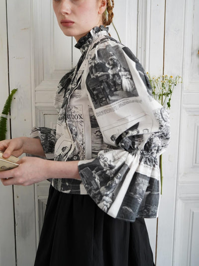 Unlogical Poem Victorian Stand Collar Blouse with Leg-of-Mutton Sleeve