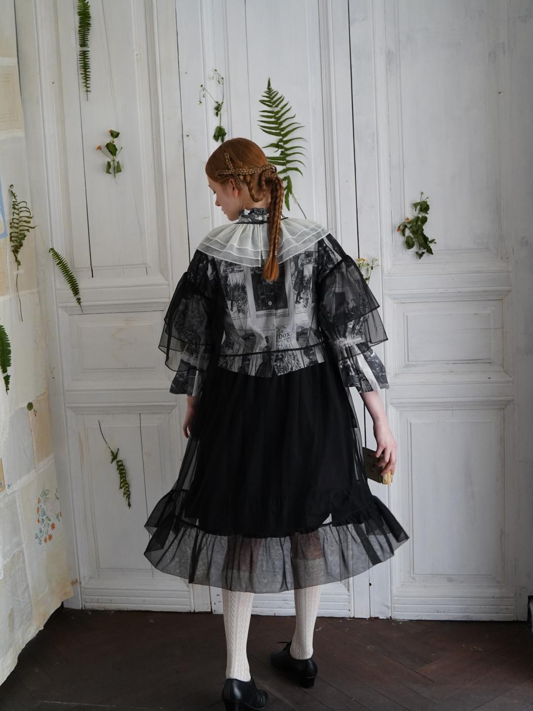 Unlogical Poem  Stylish Playful Ruffled Collar Mesh Print Dress