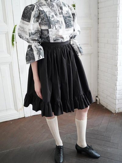 Unlogical Poem Double-Layered Printed Mesh Skirt with Petal Ruffles and Bubble Hem