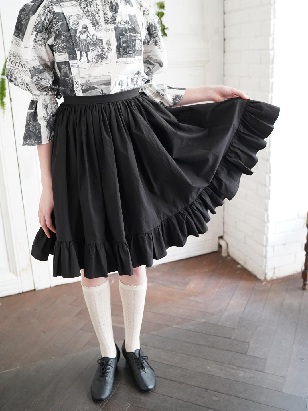 Unlogical Poem Double-Layered Printed Mesh Skirt with Petal Ruffles and Bubble Hem