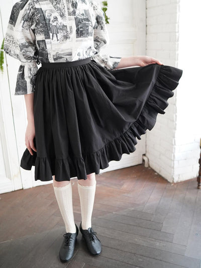 Unlogical Poem Double-Layered Printed Mesh Skirt with Petal Ruffles and Bubble Hem