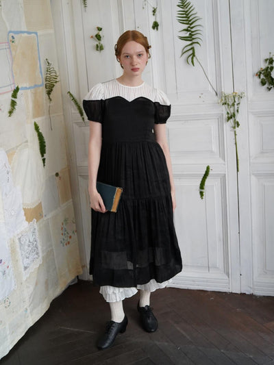 Unlogical Poem Victorian Style Blue Print White Collar Dress