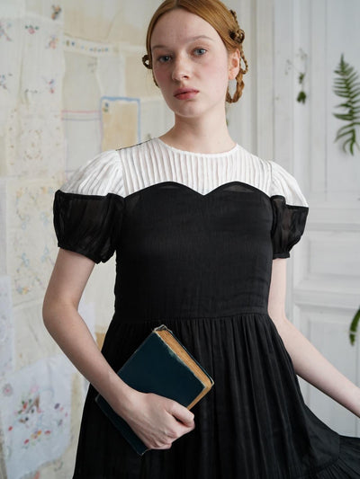 Unlogical Poem Victorian Style Blue Print White Collar Dress