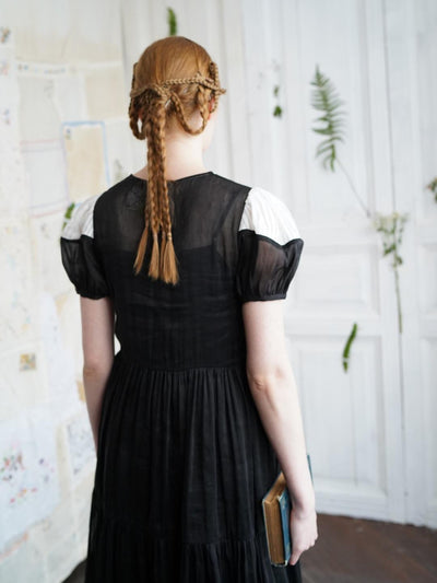 Unlogical Poem Victorian Style Blue Print White Collar Dress