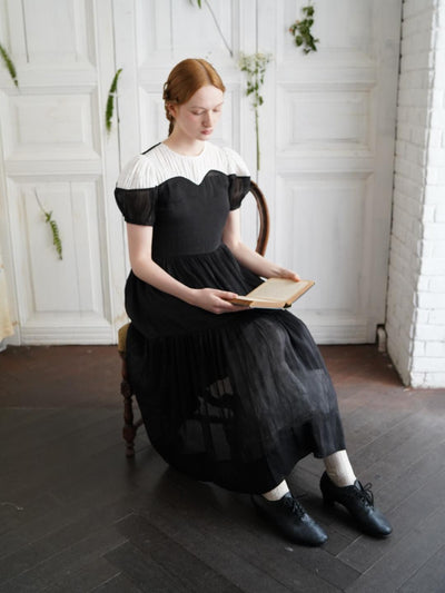 Unlogical Poem Victorian Style Blue Print White Collar Dress