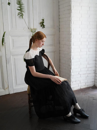 Unlogical Poem Victorian Style Blue Print White Collar Dress
