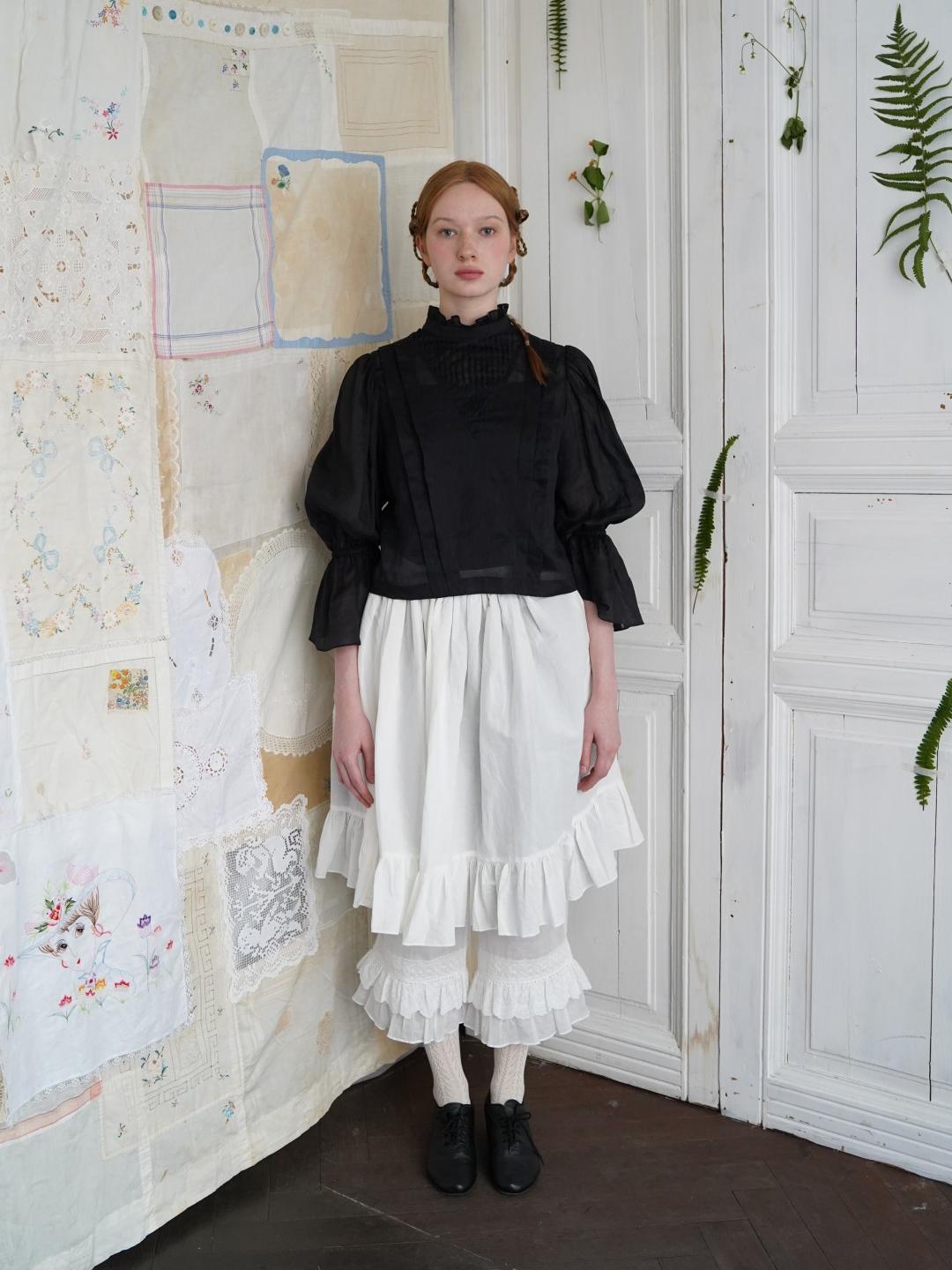 Unlogical Poem Victorian Stand Collar Blouse with Leg-of-Mutton Sleeve