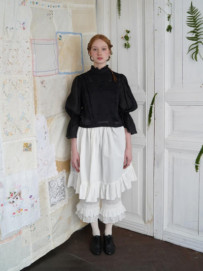 Unlogical Poem Victorian Stand Collar Blouse with Leg-of-Mutton Sleeve