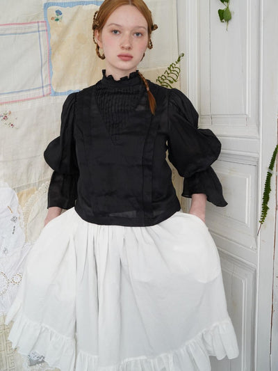 Unlogical Poem Victorian Stand Collar Blouse with Leg-of-Mutton Sleeve