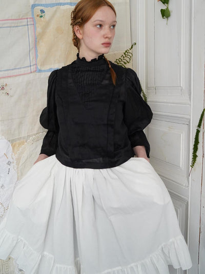 Unlogical Poem Victorian Stand Collar Blouse with Leg-of-Mutton Sleeve