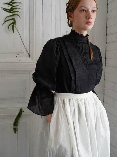 Unlogical Poem Victorian Stand Collar Blouse with Leg-of-Mutton Sleeve