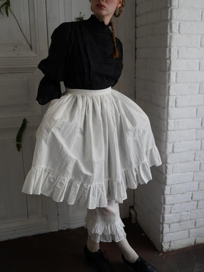 Unlogical Poem Double-Layered Printed Mesh Skirt with Petal Ruffles and Bubble Hem