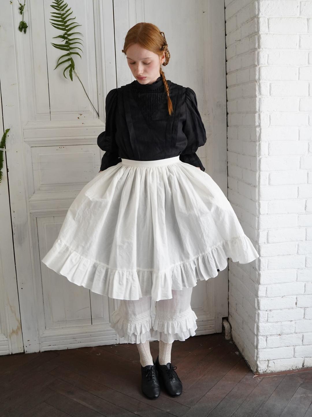 Unlogical Poem Double-Layered Printed Mesh Skirt with Petal Ruffles and Bubble Hem
