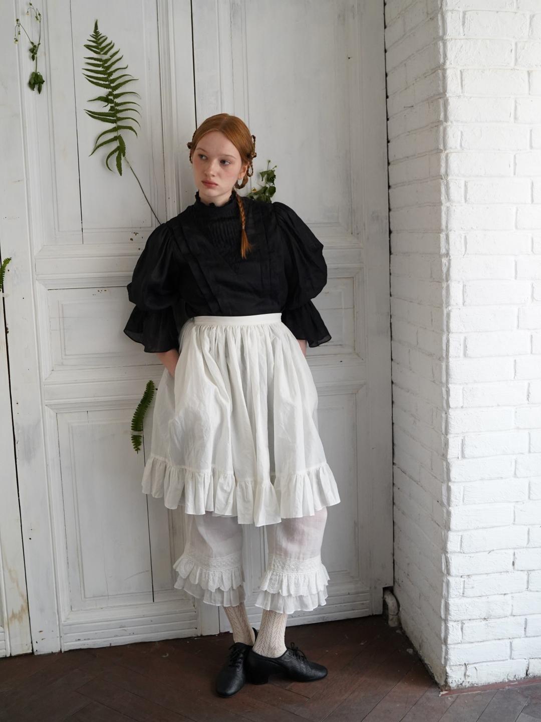 Unlogical Poem Victorian Stand Collar Blouse with Leg-of-Mutton Sleeve