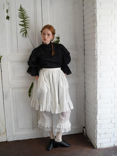 Unlogical Poem Victorian Stand Collar Blouse with Leg-of-Mutton Sleeve
