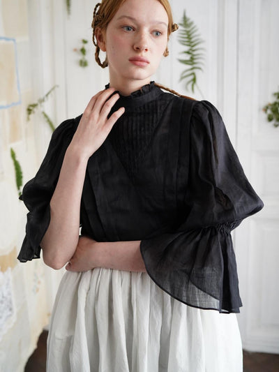 Unlogical Poem Victorian Stand Collar Blouse with Leg-of-Mutton Sleeve