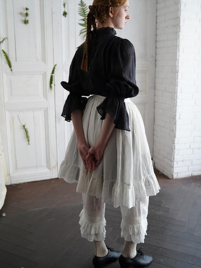 Unlogical Poem Double-Layered Printed Mesh Skirt with Petal Ruffles and Bubble Hem