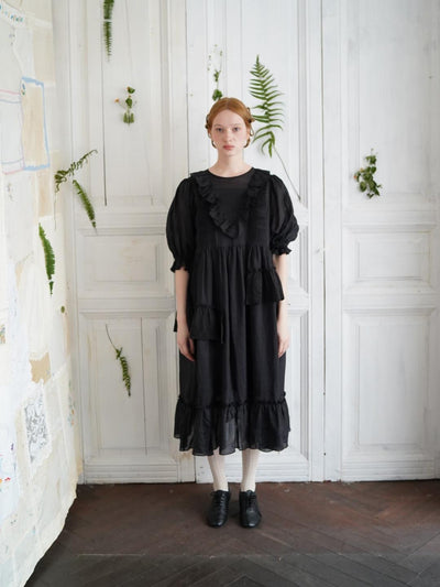 Unlogical Poem Irregular lace classical ramie dress