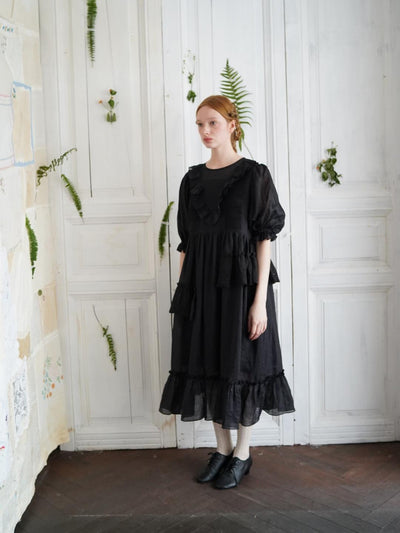 Unlogical Poem Irregular lace classical ramie dress
