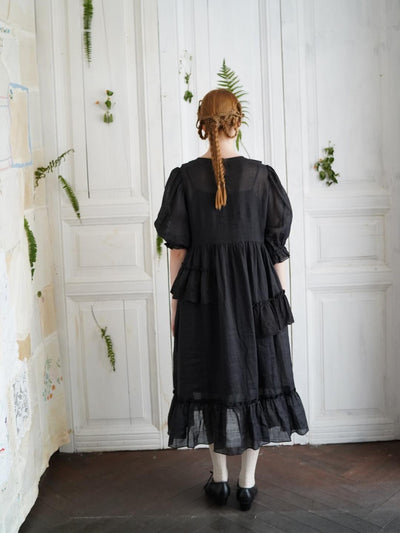 Unlogical Poem Irregular lace classical ramie dress