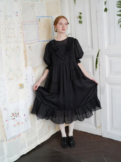 Unlogical Poem Irregular lace classical ramie dress