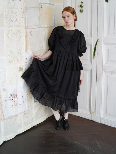 Unlogical Poem Irregular lace classical ramie dress
