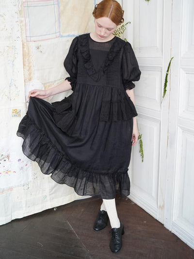 Unlogical Poem Irregular lace classical ramie dress