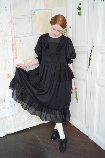 Unlogical Poem Irregular lace classical ramie dress