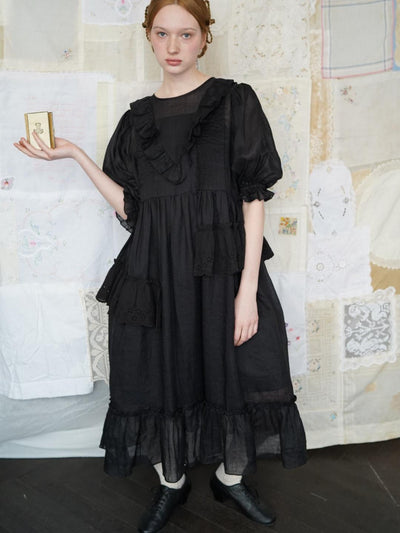 Unlogical Poem Irregular lace classical ramie dress