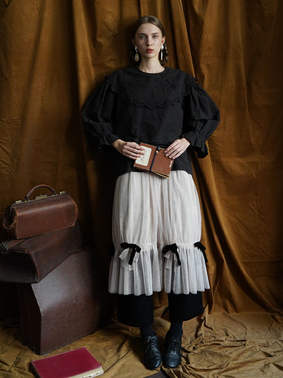 Unlogical Poem Victorian style Hollow Embroidery Black Shirt