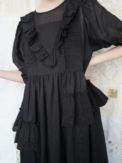Unlogical Poem Irregular lace classical ramie dress