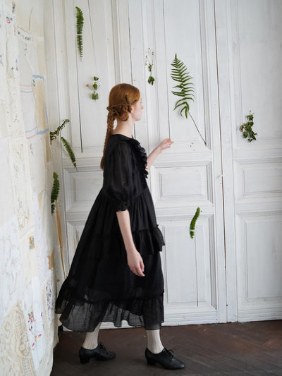 Unlogical Poem Irregular lace classical ramie dress