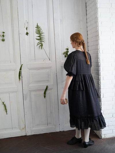 Unlogical Poem Irregular lace classical ramie dress