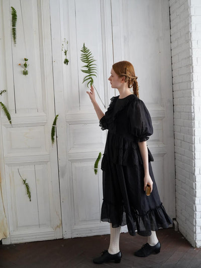 Unlogical Poem Irregular lace classical ramie dress