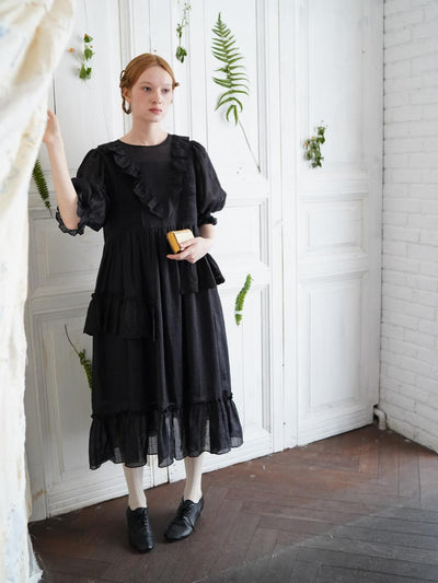 Unlogical Poem Irregular lace classical ramie dress