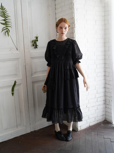Unlogical Poem Irregular lace classical ramie dress