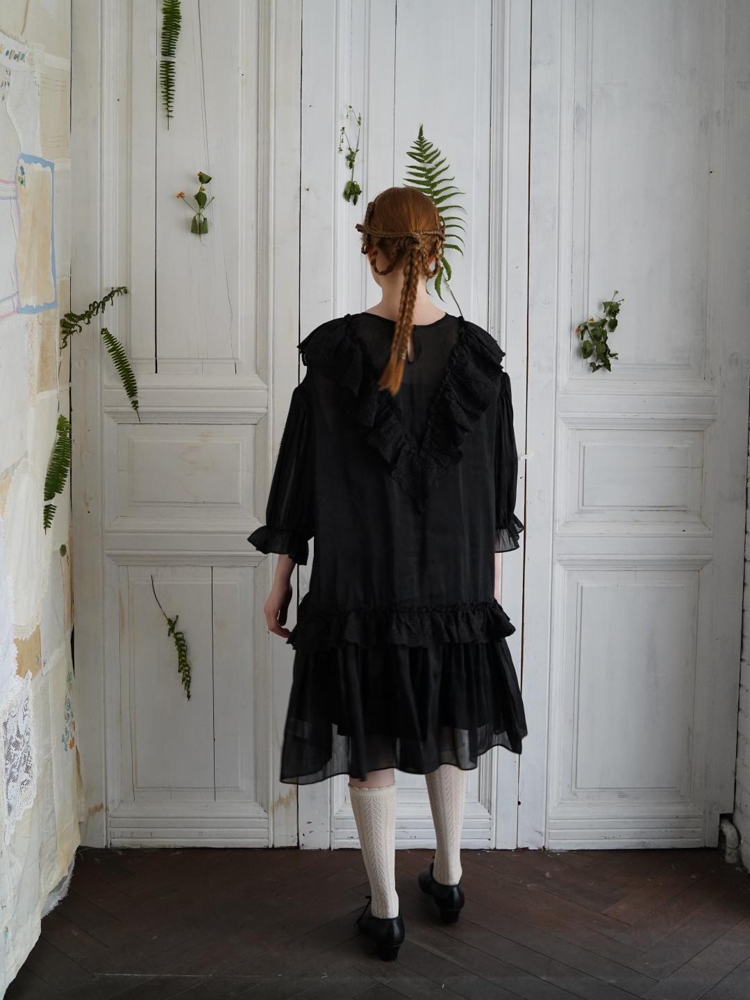 Unlogical Poem V-neck Ruffled Silhouette Embroidered Dress