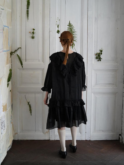 Unlogical Poem V-neck Ruffled Silhouette Embroidered Dress