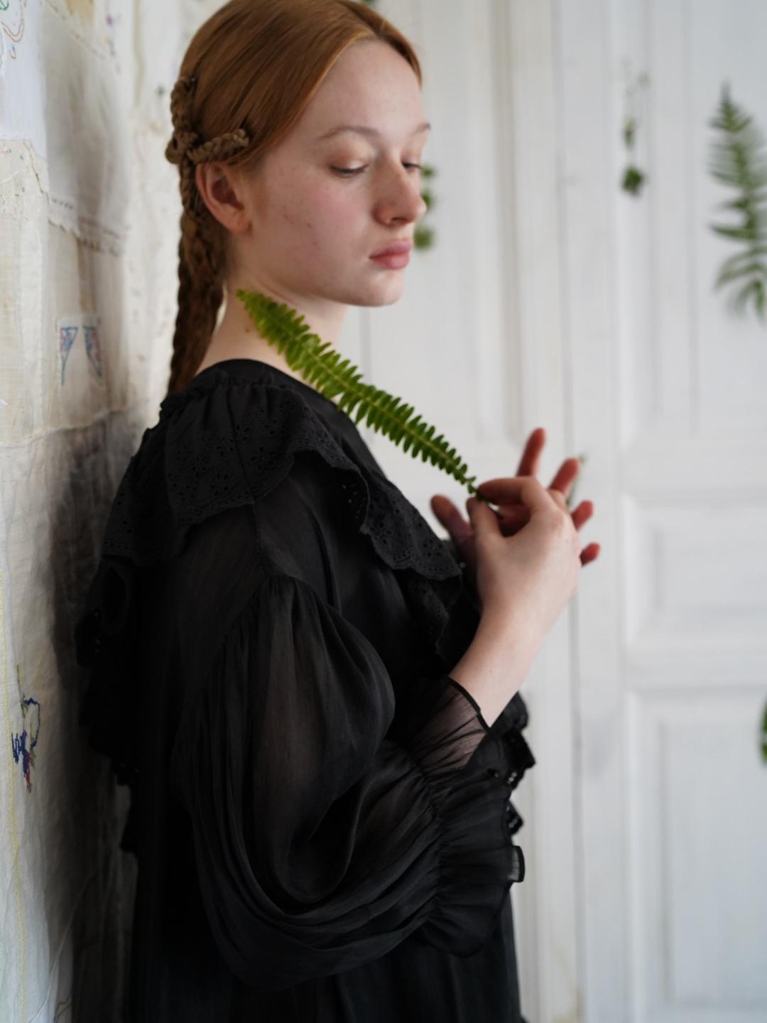 Unlogical Poem V-neck Ruffled Silhouette Embroidered Dress