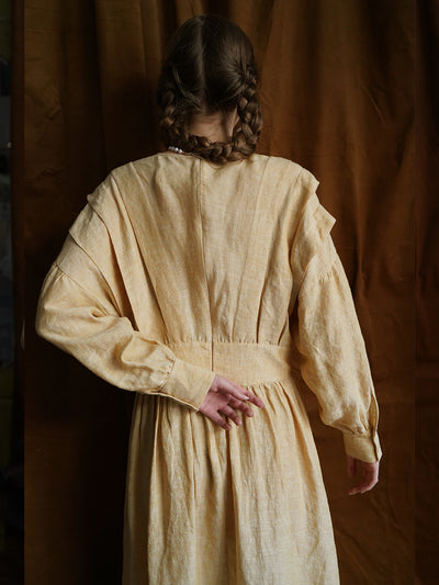 Unlogical Poem Victorian style V-neck Pleated High waist Yellow Dress